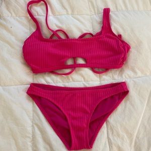XHILARATION  BRIGHT PINK ADJUSTABLE BIKINI SET